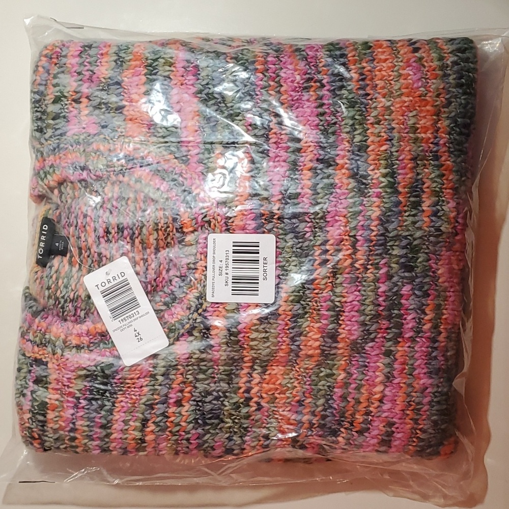 ❤️NWT TORRID SWEATER SPACEDYE MULTI-COLOR - DROP SHOULDER CREW NECK CROP - Picture 6 of 11